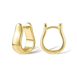 Small Gold Hoop Earrings for Women 14K Goldplated Small Wide Flat Chunky Hoop Earrings Lightweight Cartilage 925 Sterling Silver Huggie Hoop Earrings for Women Gold Small Oval Flat Chunky Earrings