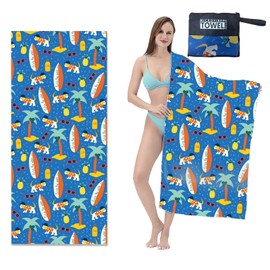 Quick Drying Microfibre Beach Towels, 71"x32" Double Sided Velvet Towel, Lightweight Travel Towels for Beach Swimming Sports and Gym (Glasses)