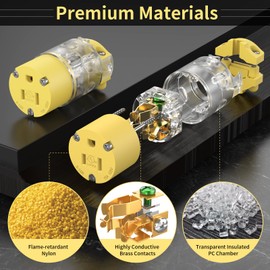 110V Female Plug Receptacle Illuminated Electrical Outlet Drop Cord Extension Cord Replacement Ends with Green Neon Light NEMA 5-15R 15 Amp 120 Volt UL Listed 10-Pack