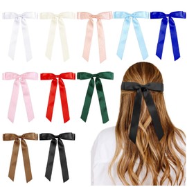 Tobeffect Hair Bows for Women Girls Satin Ribbon Bow, Cute Bow Hair Accessories 10PCS Multicolor