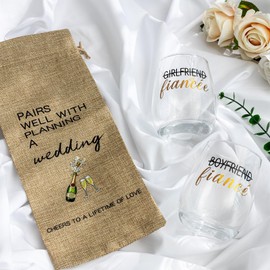 Regalos de compromiso para parejas, novio y novia, copa de vino y bolsa de vino, regalo de prometido para él y ella, regalos de boda para novios, despedida de soltera, regalos de compromiso para
