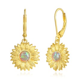 Silver Opal Sunflower Earrings for Women - 925 Sterling Silver Opal Sunflower Dangle Earrings, Valentines Mothers Day Christmas Gifts Sunflowers Drop Earrings Jewelry for Her