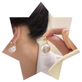 Akalimo Gold Pearl Drop Earrings 15mm,Dangle Stud Pearl Earrings,Pearl Earrings for Women,Pearl Hoops Earrings,Gold Button Stud Drop Earrings Hypoallergenic Jewelry Gifts for Women Girls