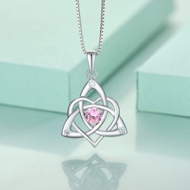 starchenie Celtic Knot Necklace 925 Sterling Silver Heart 3A Birthstone Necklace for Women