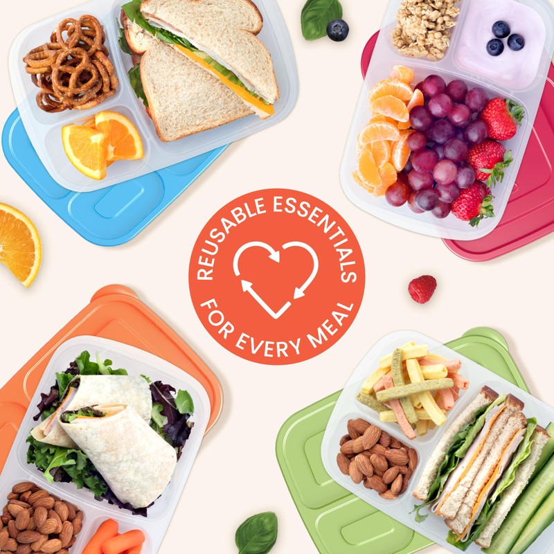 Bentgo Easyboxes - Original Stackable Lunch Boxes - Reusable 3-Compartment
