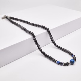 Handgemachte Herren Tigerauge Onyx Perlenkette Kette Natürliche Edelsteine Heilung Kristallschmuck (Schwarz/Blau)