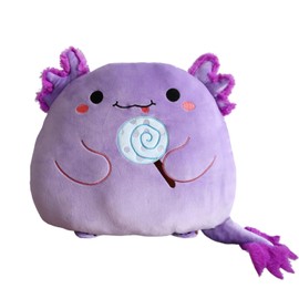 Aiuidun Axolotl Plush,Cute Stuffed Animal Salamander Plush Pillow, Soft Axolotl Hugging Pillow Plushie Toy Gifts for Kids(Purple, Lollipop)