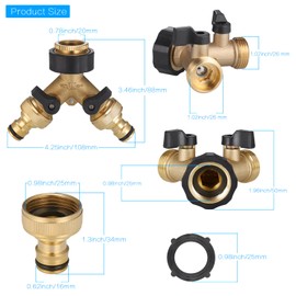 Zocipro Brass Hose Connector 2 Way, Garden Hose Splitter 3/4 inch Hose Pipe Connector with 2 Threaded Faucet Adapter, Outside Tap Splitter for Outdoor, Garden, Courtyard, Lawn, Kitchen
