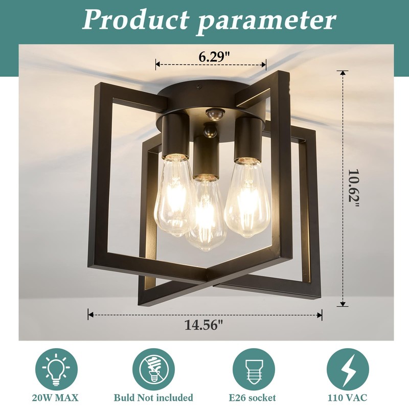 ZGLAOJT Motion Sensor Ceiling Light Fixture 3-Lights Semi Flush Mount