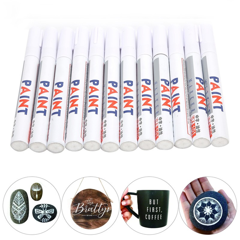 12Pcs White Paint Pen Acrylic Marker Permanent Marking Opaque Ink
