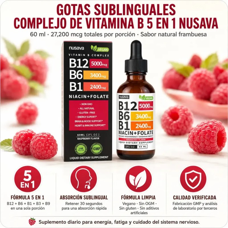 Elfleaf Nusava Vitamina B12,b6 Y B1 Gotas Liquidas 60ml, Complejo