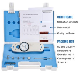 BAOSHISHAN 50lb Push Pull Force Gauge Force Tester Meter with Calibration Certificate and Carrying Case, for Tension and Compression Load Plug Force Destructive Tests School Teaching DL-50LB