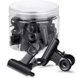 30 Pieces Push Pins Clips, Bulldog Clips with Thumb Tacks for School Artworks Projects on Cork Board, Photos Documents on Bulletin Board, No Holes for The Paper on Cubicle Walls (Black)