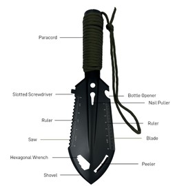 XFGSYXS Multitool, 9 in 1 Mini Hand Shovel, Portable Camping Trowel, Ultralight Compact Multitool for Camping, Gardening, Outdoor Survival, Black