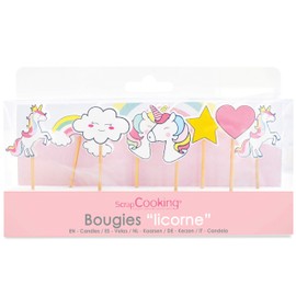 ScrapCooking 5033 - Set di 8 Candele a Forma di Unicorno, Decorazione in Legno, paraffina per Torte, Accessorio per Compleanni, Feste, Bambini, Cupcake, Pasticceria, Torte, Design Rosa Arcobaleno