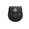 Uneed 100% BLACK LEATHER SPORRAN WITH THISTLE AND 3 TASSELS