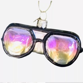 Rainbow Sunglasses Glass Ornament - Black Rainbow Retro Cool Fashion Tropical Beach Surf