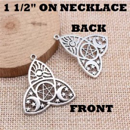 Fashion Jewelry PENTAGRAM PAGAN WITCHY SYMBOL SUN MOON STAR Charm 925 Plated Silver 20" Necklace