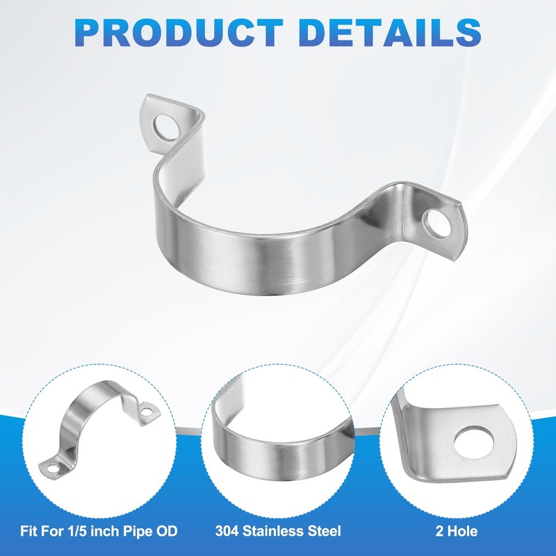PATIKIL 50mm Rigid Pipe Strap, 5 Pcs 304 Stainless Steel
