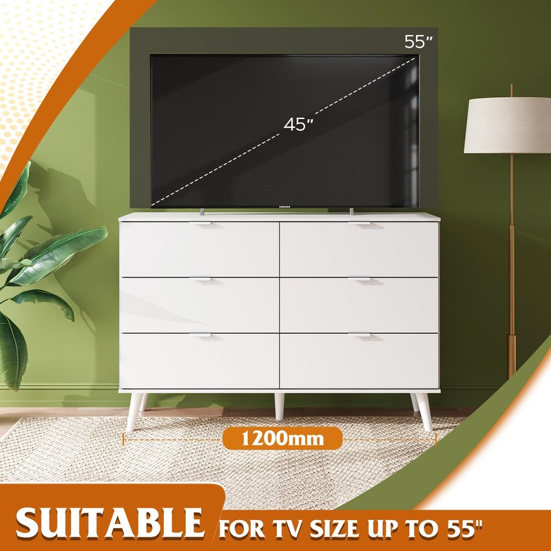 WLIVE 6 Drawer Dresser for Bedroom, 47.24'' Wide Wood Dresser,