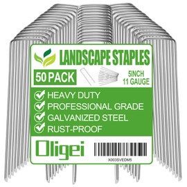 50 Pack Garden Stakes, U-Shaped Tent Stakes, Galvanized Landscape Staples, Ground Stakes, for Landscaping Securing Weed Barrier Fabric, Irrigation Tubing, Holding Fence, Tarpaulin