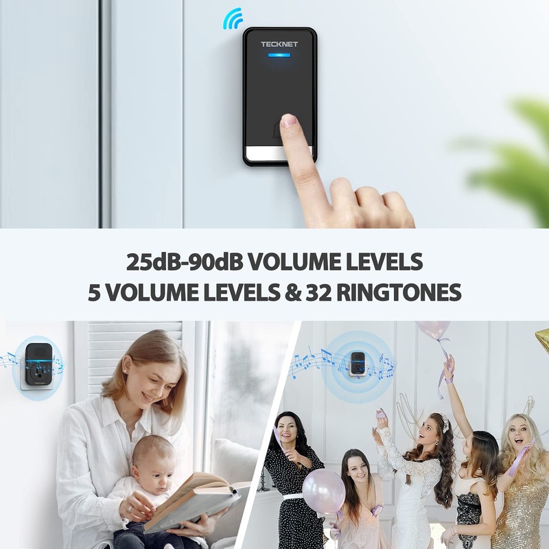 TECKNET Wireless Doorbells for Home, Waterproof Classroom Door Bell Ringer