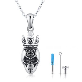 JFASHOP Skull Head Urn Necklace, Skull Pendant Urn for Remembrance Skull Cross Pet Ashes Cremation Memorial Necklace S925 Sterling Silver Jewellery, Silver
