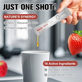 Totaria Suplemento líquido NAD 16 en 1 de 1500 mg para hombres y mujeres, NAD+ extra fuerte con precursor NMN, resveratrol, PQQ, CoQ10, apoya el antie