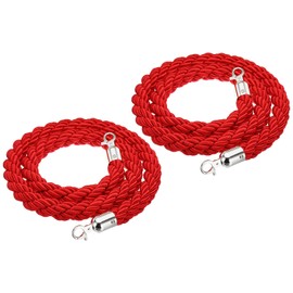 PATIKIL Stanchion Rope, 2 Pack 1.5m/5Ft Barrier Rope Twisted Post Ropes with Snap Hooks for Posts Stands Queue Divider Crowd Control of Hotel, Red Silver