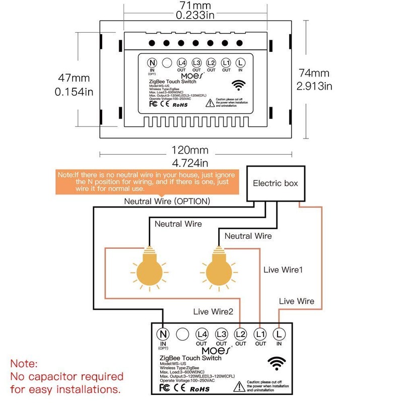 MOES ZigBee Smart Touch Wall Light Switch,Requires Tuya ZigBee Hub,No