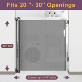 42 Inch Extra Tall Baby Gate 20"-30" Wide Narrow Baby Gate for Doorways Extra Tall Retractable Pet Gates for Dogs Tall Mesh Dog Gates for Stairs Child Safety Gate for The House, Gray
