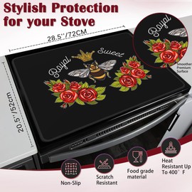 Queen Bee Honey Bee Flowers Stove Top Cover Glass Cooktop Heat Resistant Ceramic Stove Top Covers Mat Prevents Scratching Stoves/Counter/Washer Protector,28x20 in