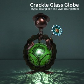 MUMTOP Turtle Garden Decor, Turtle Solar Lights Outdoor Decorative Waterproof with Crackle Glass Globe and Flower Yard Ornaments for Tabletop Outside Garden Lawn Outside Porch Home Decorations