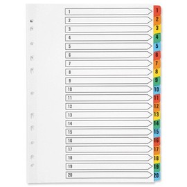 Q-Connect Index A4 Multi-Punched 1-20 Reinforced Multi-Colour Numbered Tabs KF01521 (3)