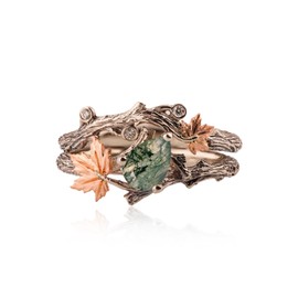 Luyona Natural Moss Agate Ring for Women 925 Sterling Silver Green Agate Ring Promise Ring with Vine Leaf Ring Engagement Wedding Jewelry Gift for Women Free Engraving, 8.5, BASE, Agate