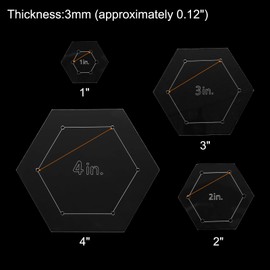 sourcing map Hexagon Quilting Template Set, 1 Inch 2 Inch 3 Inch 4 Inch Acrylic Template for Quilting with Reserved Seam Margin, Clear Templates for DIY Quilting Sewing Crafts