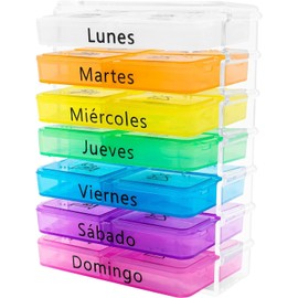 Pastillero Semanal en Español - Caja Organizadora con 4 Tomas por Día para Desayuno, Comida, Cena y Noche caja organizadora- Sistema Braille para Personas con Discapacidad Visual