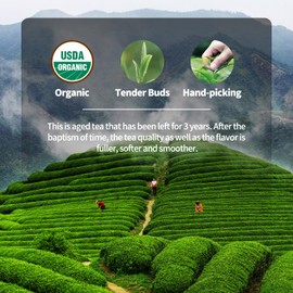 KHS Organic Imperial Leaf Puerh Tea Grade AAA, 3.53 OZ Aged Fermented Chinese Yunnan Puer Tea, No Dust Production Workshop, Natural Organic Planting Loose Leaf Tea Perfect for Hot Brew