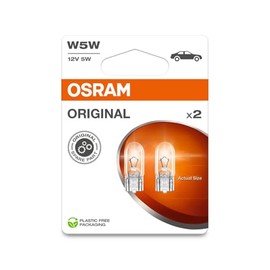 Osram Original Line 12 V, W5 W, Lamps with Glass Crimp Sockets, Double Blister Pack (2 Bulbs), White
