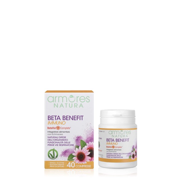Armores Natura Nutritional Supplements, Beta Benefit Immuno, with Betavia Complete and Echinacea, Natural Body Defenses and Respiratory Functions, Vegan Product, 40 Tablets
