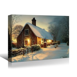YONICA Christmas Canvas Wall Art for Holiday Decor - Winter Countryside Scene with Sunset Pictures Print On Canvas HD Giclee Artwork Ready to Hang 16"x12"(40x30cm)