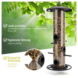 Körner Bird Feeder for Year-Long Use, Wild Bird Feed Silo, 26-35 cm, Black, Green or Stainless Steel Metal