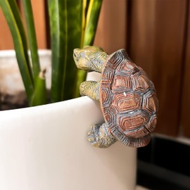 KH866 Mini Turtle Pot Hugger 3''x2'', Resin Flower Pot Decorations, Hanging Plant Tortoise Hanger Figurines, Potted Bonsai Planter, Home and Outdoor Statue and Decor for Garden, Aquariums, Patio Lawn