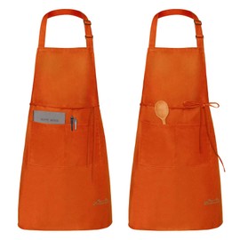 Viedouce 2 Packs Apron Cooking Kitchen Waterproof, Adjustable Chef Apron with Pockets for Home, Restaurant, Craft, Garden, BBQ, School, Coffee House, Apron for Men Women, Orange