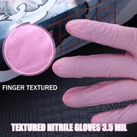 mummy Pink Textured Nitrile Gloves 3.5 Mil For Tattoo,Piercing,Beauty Salon,Home Clean,Gardening Use,Hotel Services (S-100)