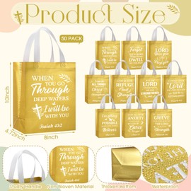 Talltalk 50 Pcs Christian Gift Bag Bulk Reusable Bible Verse Bag Religious Church Non Woven Tote for Easter Sunday School Mothers Fathers Day Gift(Gold)