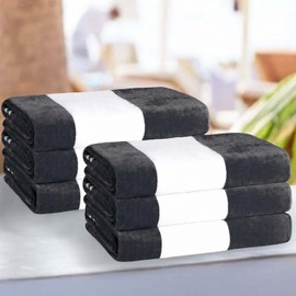 Superior Cotton Striped Beach Towels, Colorful Towels for Adult, Kid, Pool, Swimming, Sand, Travel, Large Oversized, Absorbent, Fast Drying, Bath Basics, Cabana Collection, Set of 6, Charcoal