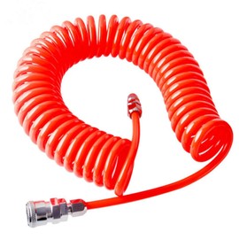 Pleavit Air Hose Spiral Inner Diameter 0.3 inch (8 mm), Outer Diameter 0.5 inch (12 mm), 9.8 ft (3 m), One-Touch Coupler, Fittings, PU Urethane, Red