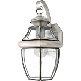 Quoizel Newbury Outdoor Wall Lantern, 14 Inch 1-Light Pewter Wall Sconce, French Country Exterior Wall Lantern Fixture, E26 Base, Clear Glass, Outside Lights for Patio, Porch, Garage or Yard