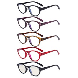 Eyekepper 5-Pack Retro Key Hole Oval Round Spring-Hinges Reading Glasses